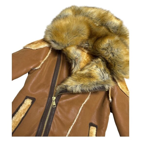 JORDAN CRAIG El Jefe Luxury SHEARLING Moto Jacket Faux Fur Winter Coat Womens 12 - Picture 4 of 10